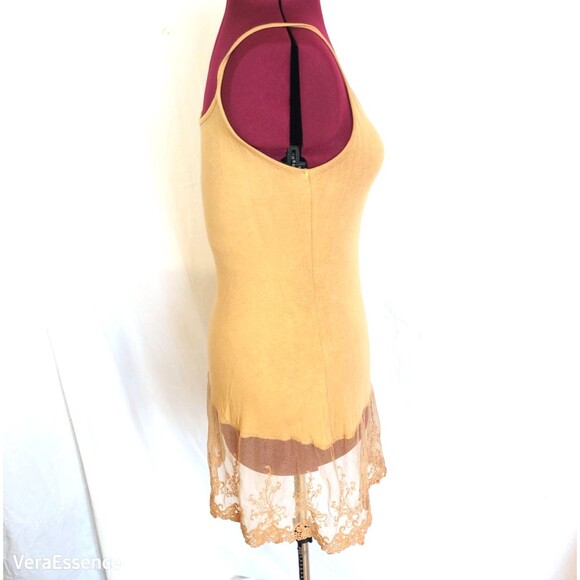 Women's Beige LACE Trim Solid Slip Extender Spaghetti Straps Camisole Dress Sz P - Picture 5 of 6
